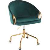 Claire Office Task Chair in Gold & Green Velvet